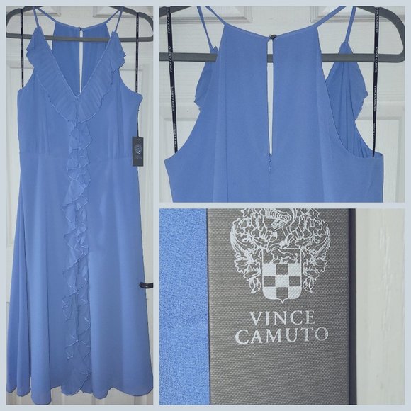 VINCE CAMUTO WOMEN'S SIZE 10 SOUFFLE BLUE CHIFFON MIDI DRESS - Picture 1 of 1